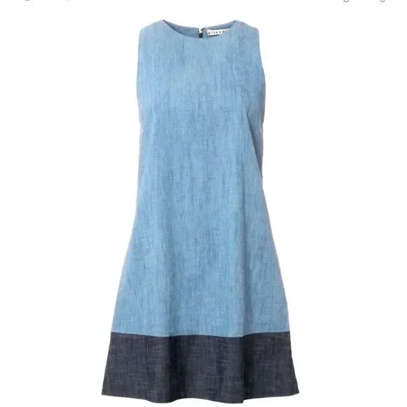 Alice + Olivia Doris Chambray Trapeze Denim Dress, Small EUC